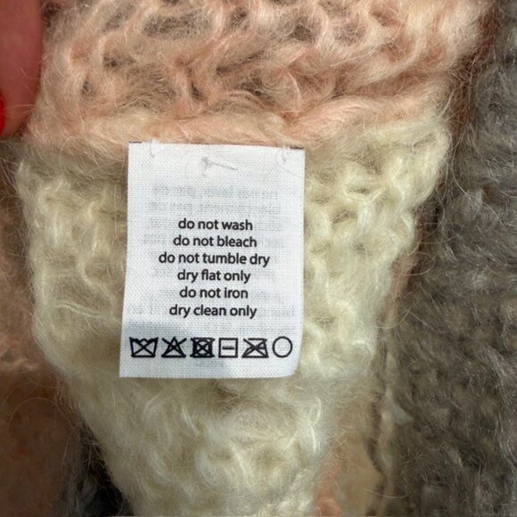 Maiami Mohair Blend Loose Knit Relaxed Fit Pullover in Beige Colorblock size XS - Picture 3 of 5